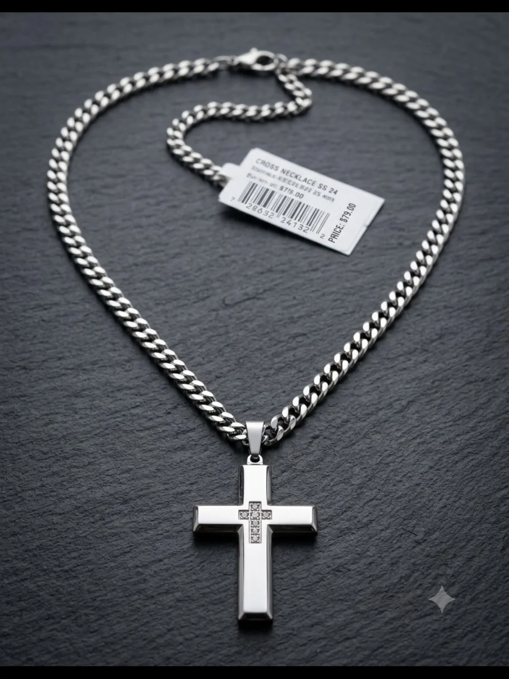 High Quality Stainless Steel Cross Pendant Necklace with CZ Accent